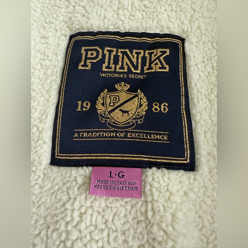 Victoria's Secret Pink Black Sherpa Lined Zip Up Sweatshirt Jacket Large - Picture 4 of 6